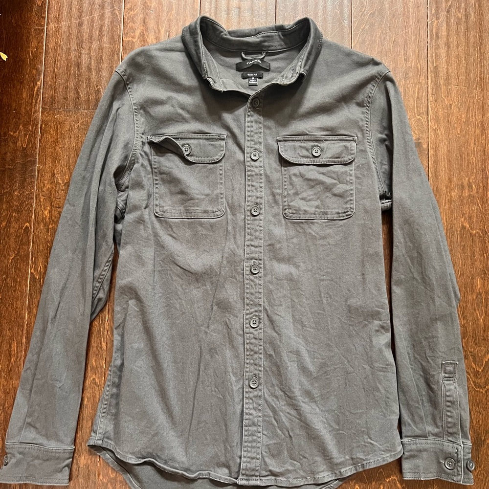 Tahari Men's Slim Fit Casual Dark Grey Button Down